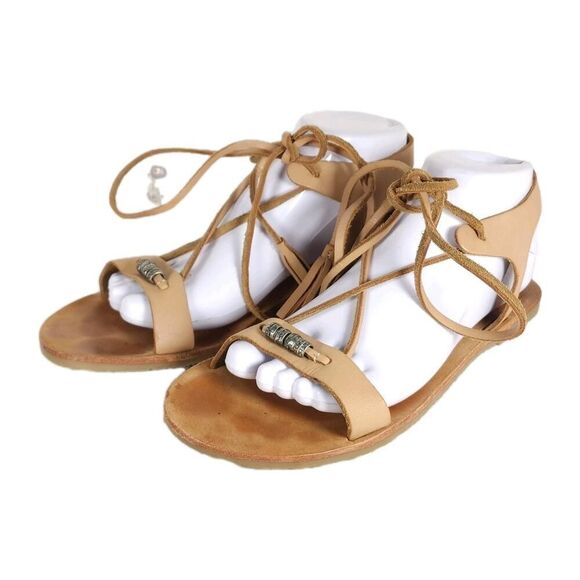 FREE PEOPLE Women’s Bryn Mar U40 EU9,5 Brown Leather Ankle Wrap Flat Sandals - Picture 1 of 14